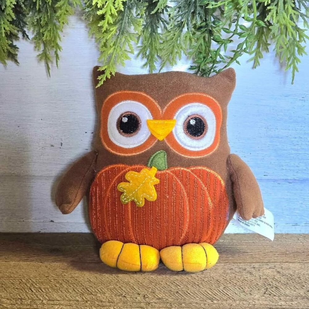 Brown Orange Pumpkin Owl Plush Primitive Fall Harvest Halloween Farmhouse Decor